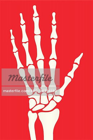 main de squelette silhouette sur fond rouge