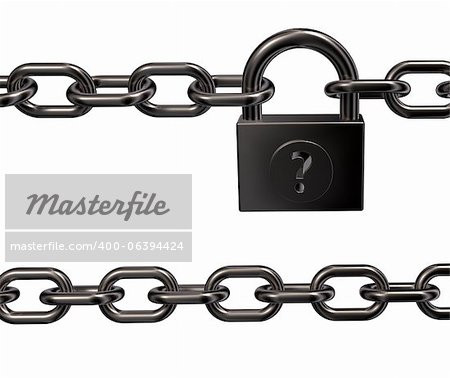 padlock with question mark and chains on white background - 3d illustration