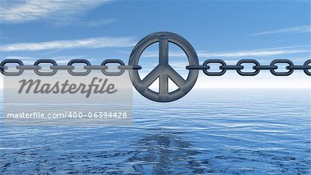 chain with metal peace symbol over water  - 3d illustration