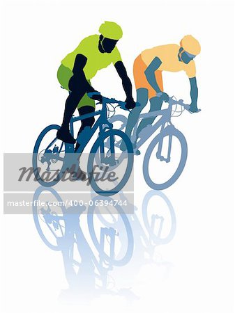 Two cyclists in the bicycle race. Sport illustration.