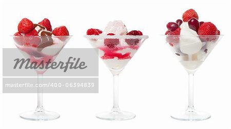 Three Cup Ice Cream with Berries, isolated on white