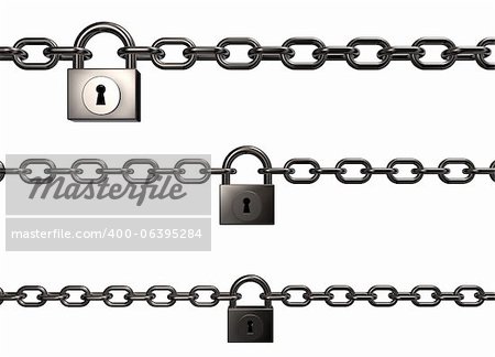 chains and padlocks on white background - 3d illustration