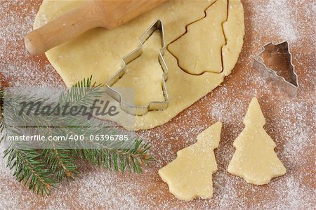 Noël cuisson pâte à fond, emporte-pièces, rouleau à pâtisserie.