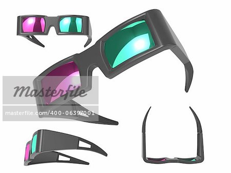 Anaglyph Stereo Glasses, Isolated on White Background.