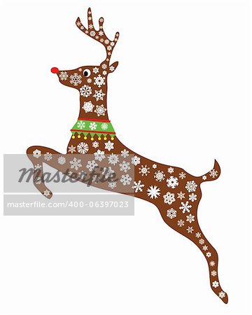 Red nose reindeer of Christmas commonly reffered to as rudolph is jumping in the air.
