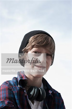 Portrait of Boy wearing Toque and Headphones, Mannheim, Baden-Wurttemberg, Germany