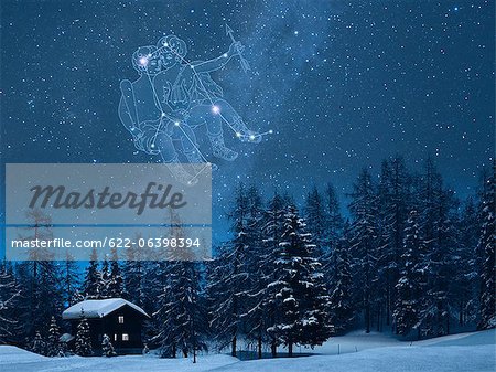 Gemini constellation in the snowy Switzerland