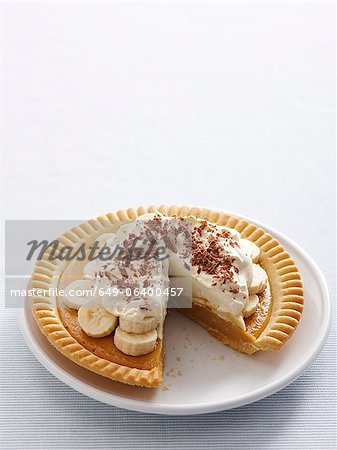 Close up of banoffee pie with cream