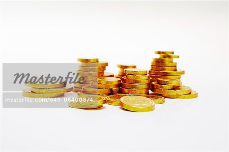 Gros plan des empilements de pièces d'or