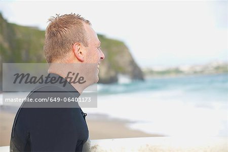 Surfer wearing wet suit on beach