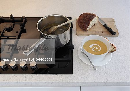 Homemade soup on kitchen counter Homemade soup on kitchen counter