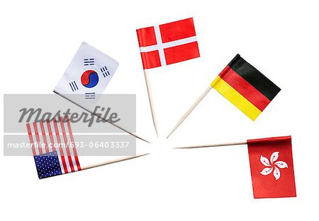 National flags of different countries against white background