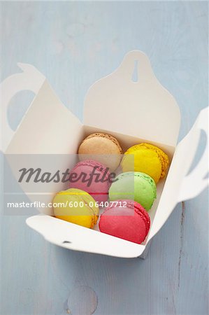 Box of Macarons on Wooden Surface, Arcachon, Gironde, Aquitaine, France