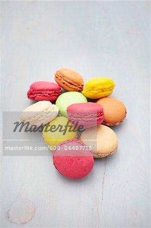 Macarons on Wooden Surface, Arcachon, Gironde, Aquitaine, France