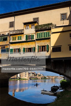 Rower on Arno River, Ponte Vecchio, Florence, Tuscany, Italy