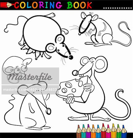 Livre de coloriage ou l'Illustration Page caricature drôles Rats et souris pour les enfants