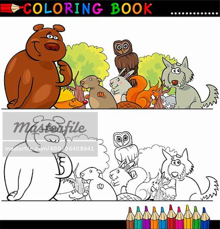Malbuch oder Seite Karikatur Illustration Lustig Wildtiere für Bildung der Kinder