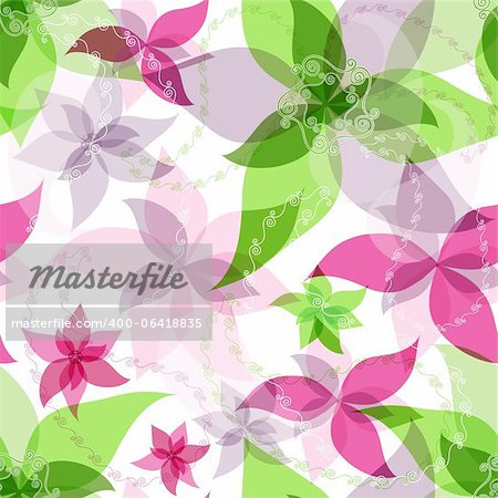 Seamless floral white pattern with colorful translucent vintage flowers and  paisley (vector eps 10)