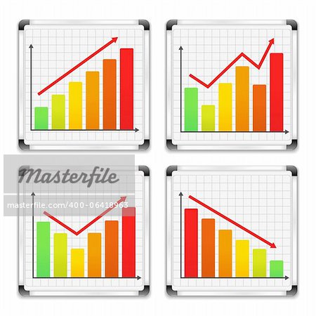 Bar graphs on whiteboards, vector eps10 illustration