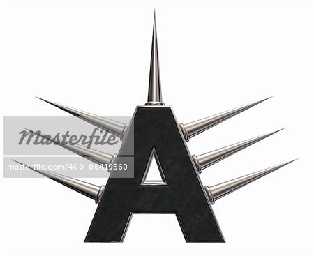 letter a with metal prickles on white background - 3d illustration