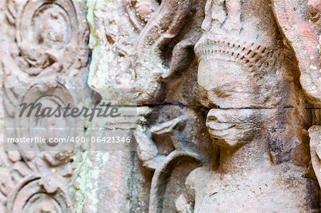 Carvings at Preah Khan in Angkor Thom, Cambodia