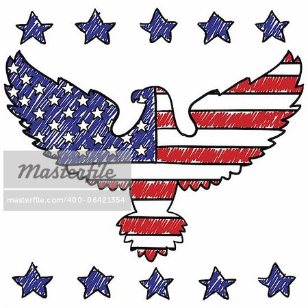 Doodle style patriotic American eagle illustration in vector format.