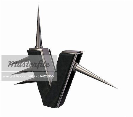 letter v with metal prickles on white background - 3d illustration