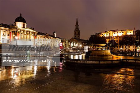 National Gallery and Trafalgar Square in the Night, London, United Kingdom