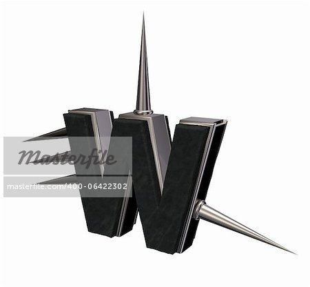 letter w with metal prickles on white background - 3d illustration