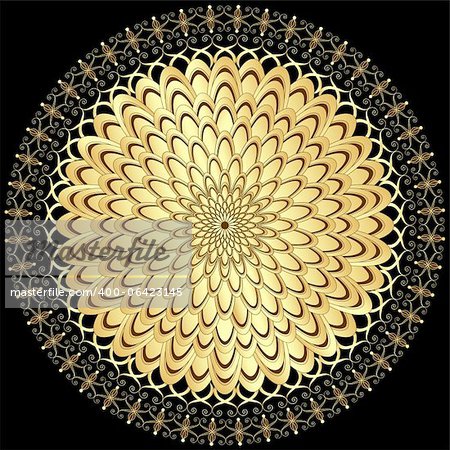 Dekorative gold Blume mit Vintage Runde Muster auf black(vector)