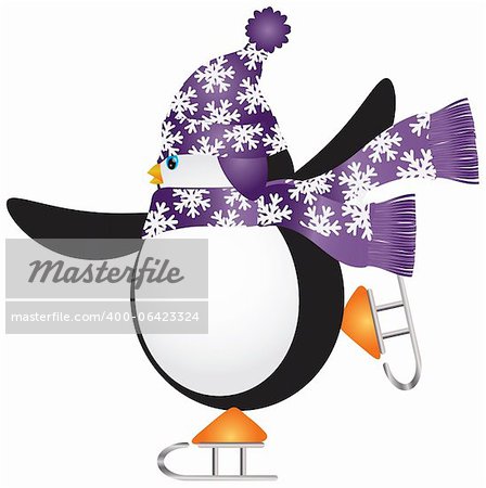 Weihnachts-Pinguin mit lila Hut und Schal Ice Skating Abbildung