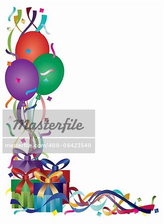 Cadeaux d'anniversaire avec coloré rubans et confettis fond frontière Illustration