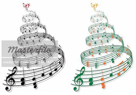 swirly tree with music notes, vector illustration
