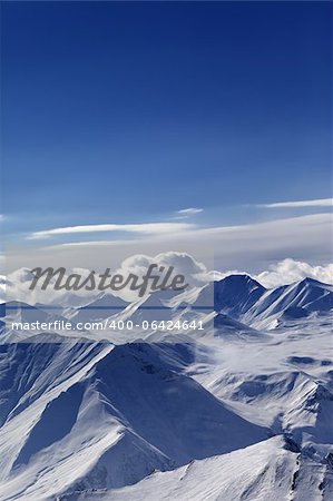 Snow-capped mountains. Caucasus Mountains, Georgia. View from ski resort Gudauri.