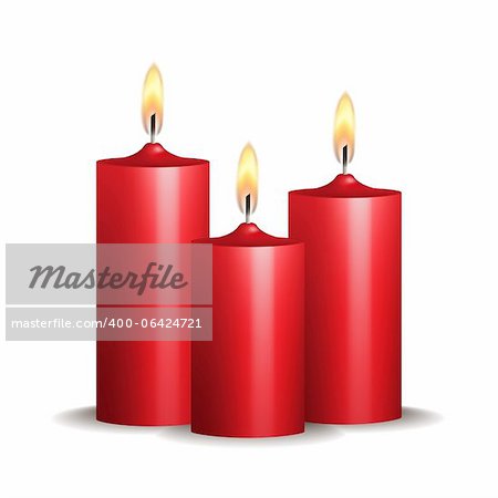 Trois bougies flammes rouges sur fond blanc. Illustration vectorielle