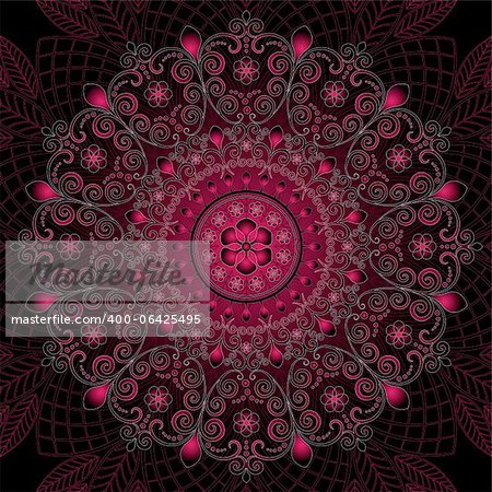 Dark purple round vintage floral pattern (vector)