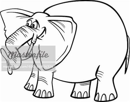 Cartoon Illustration of Funny Gray African Elephant for Coloring Book