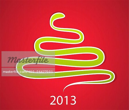 2013 new year gift card with green snake like Christmas tree. Vector illustration