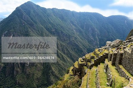 Inkastadt Machu Picchu in Peru. Antike verlorene Stadt in den Bergen.