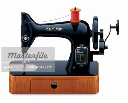 Detailed vector icon representing old black sewing machine