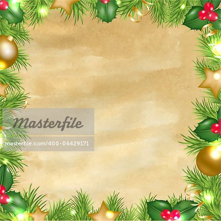 Jahrgang Papierhintergrund mit Weihnachten Rand mit Farbverlauf Mesh, Vektor-Illustration
