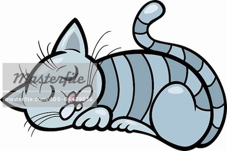 Cartoon Illustration of Sleeping Gray Tabby Cat