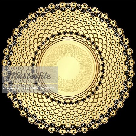 Decorative gold and brown round vintage frame  on black (vector)