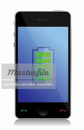 Handy mit vollem Akku Abbildung Design auf einem weißen Hintergrund