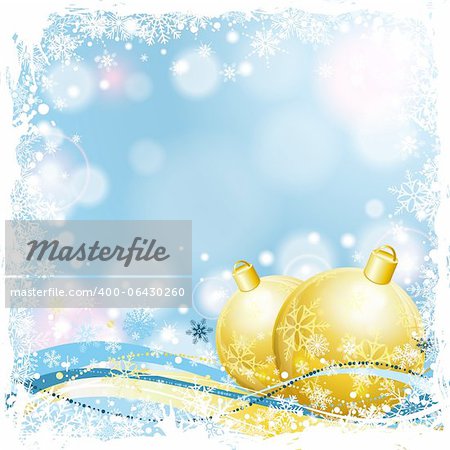 Christmas Card with Baubles and Snowflakes Frame, vector illustration