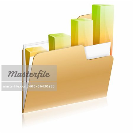 Folder icon with paper sheet and 3D Graph, icon isolated on white, vector