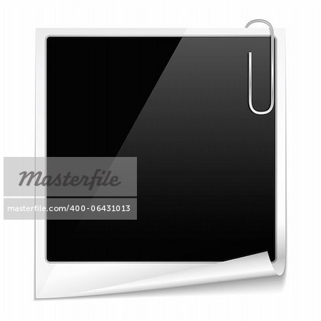 Photo frame with curl and paper clip, vector eps10 illustration