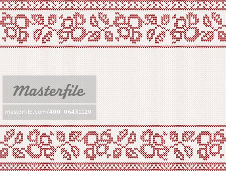 christmas knitted background with flower and place for text