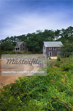 Deux maisons en bord de mer, Pamet Harbor, Truro, Cape Cod, Massachusetts, USA