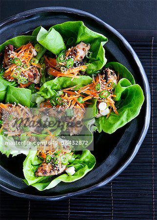 Bowl of salad wraps with lettuce